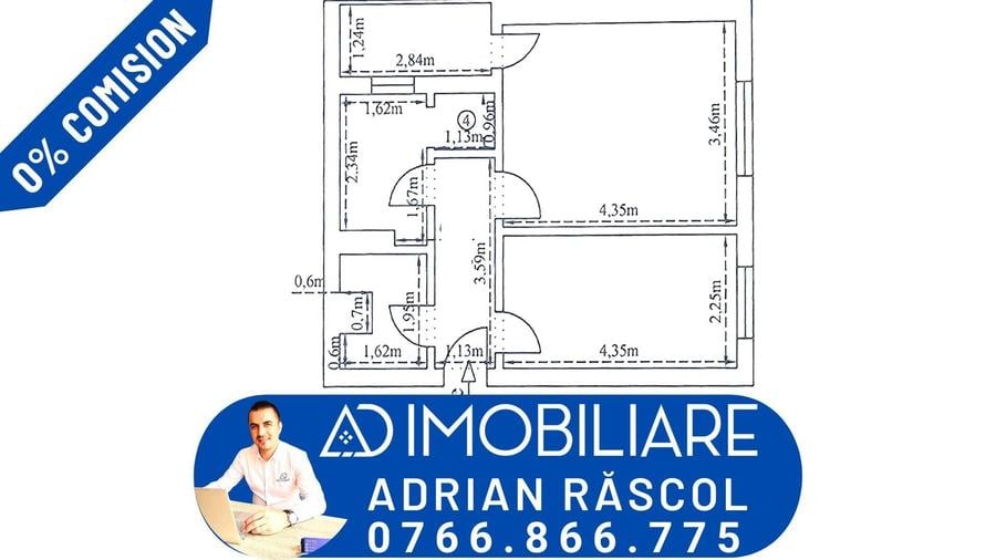 Apartament cu 2 camere decomandat în Plopilor