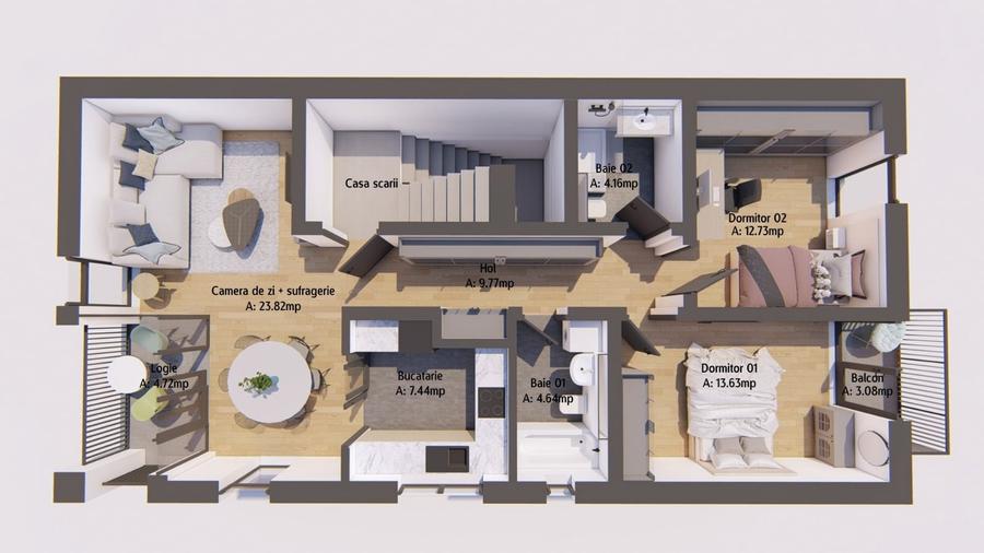 Apartament cu 3 camere în Fratelia