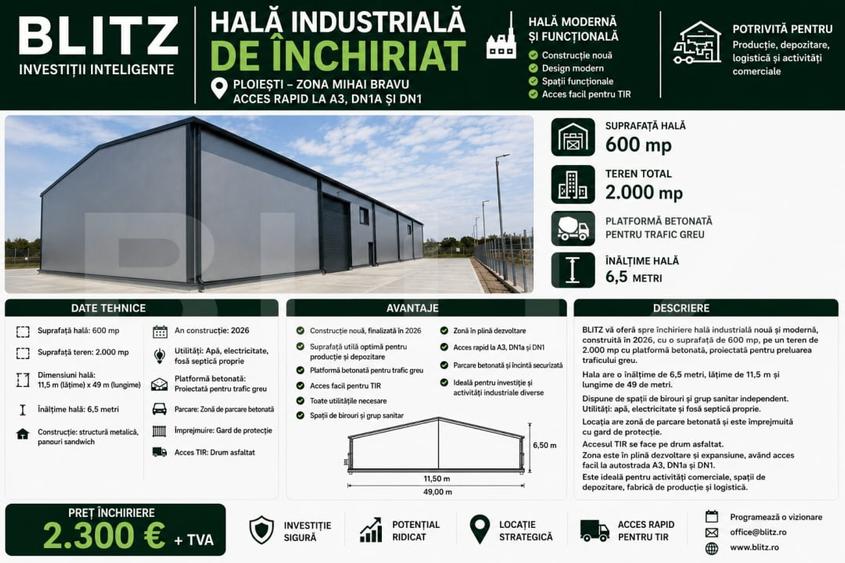 Spațiu industrial, de 600 mp, în Brazi