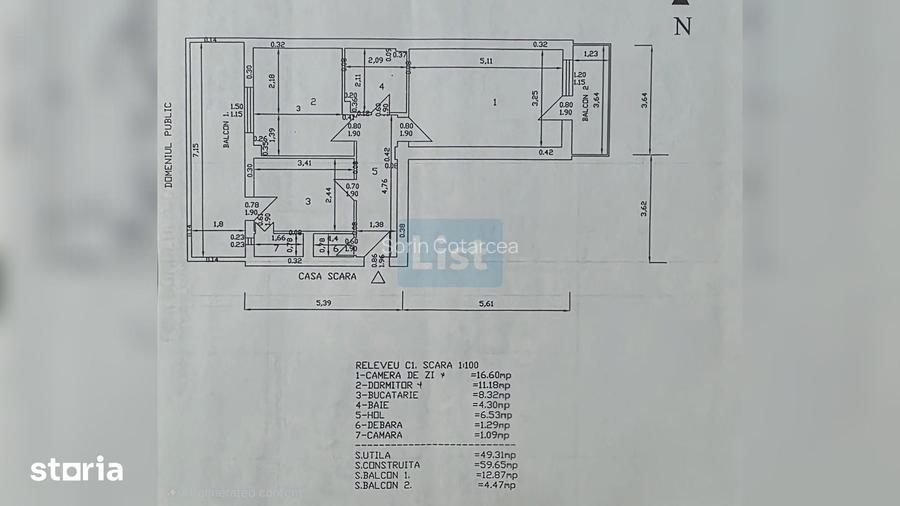 Apartament 2 camere etaj 1, Balcon 12mp