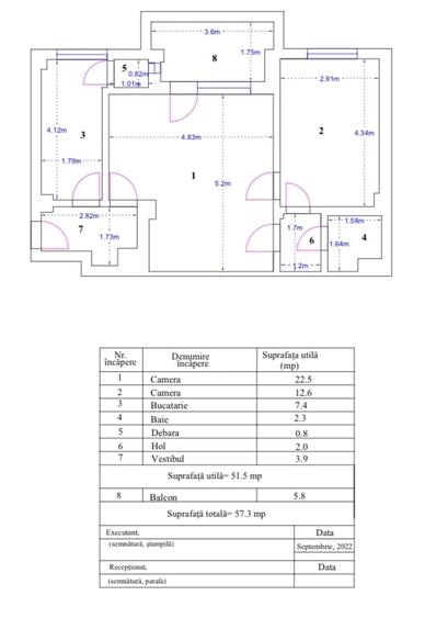 Apartament cu 2 camere semidecomandat în Magheru