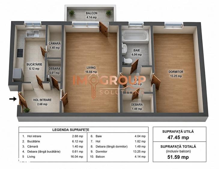 TATARASI - ETAJ 2 - BLOC FARA RISC - APARTAMENT CU 2 CAMERE - 4