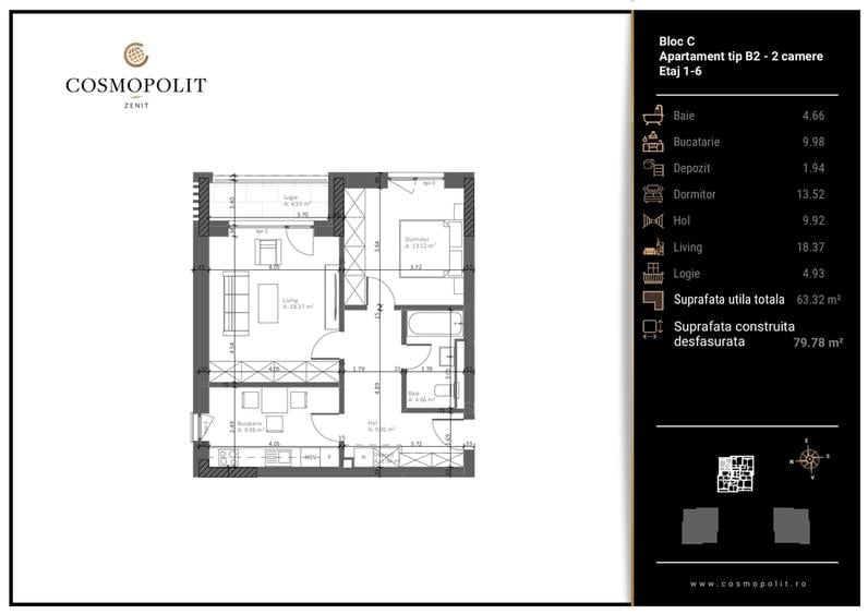 Apartament cu 2 camere decomandat, mobilat în Răcădău