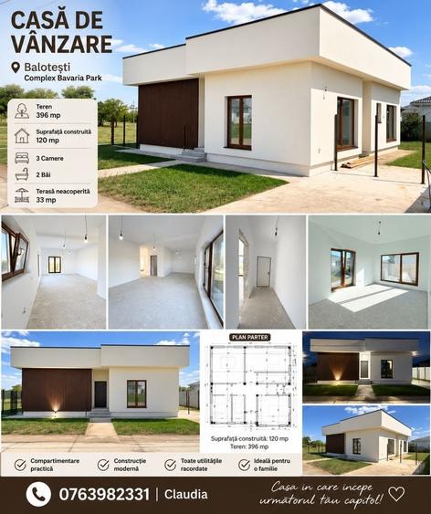 Casă cu 3 camere în Balotești