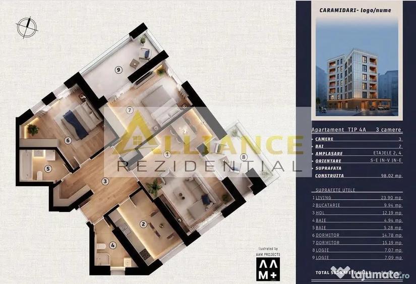 Apartament cu 3 camere decomandat în Tineretului