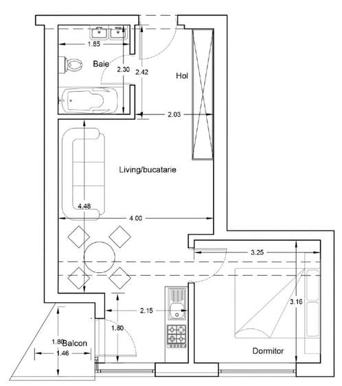 Apartament cu 2 camere decomandat în Nord