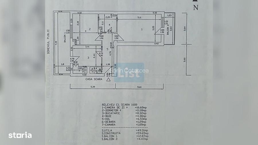 Apartament 2 camere etaj 1, Balcon 12mp