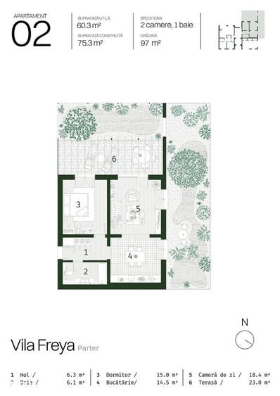 Apartament cu 2 camere în Paleu