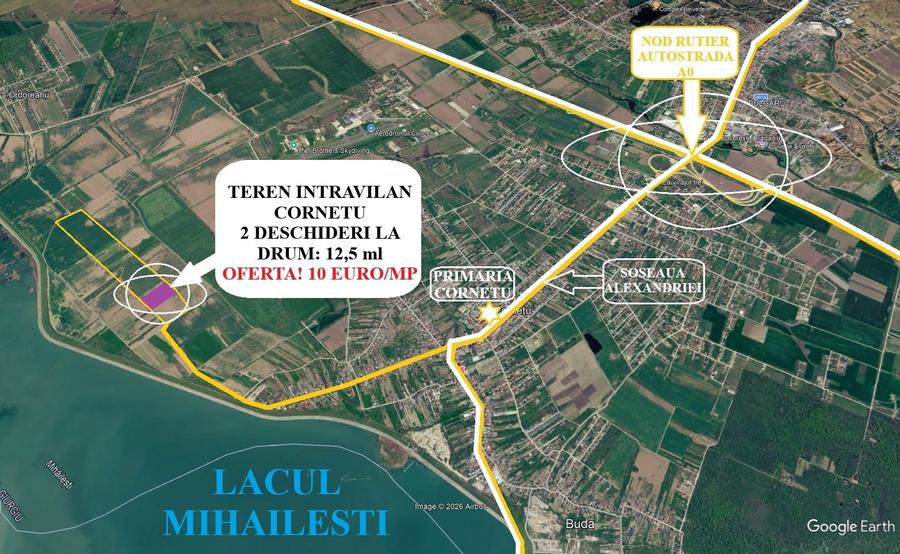 Proprietar – Teren Intravilan Cornetu - 2.466 mp, 10 €/mp – 2 Deschideri la drum - 2