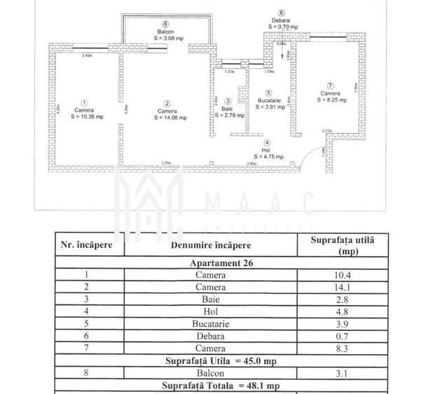Apartament cu 3 camere semidecomandat în Hipodrom 3
