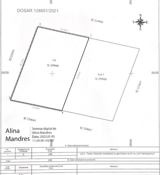 Teren Construcții intravilan de 249 mp, în Theodor Pallady