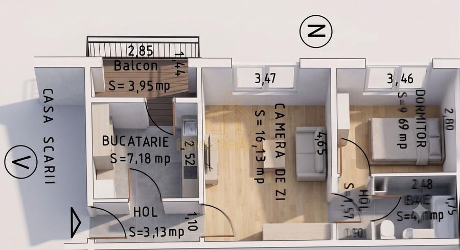 Apartament cu 2 camere semidecomandat în Poarta 6