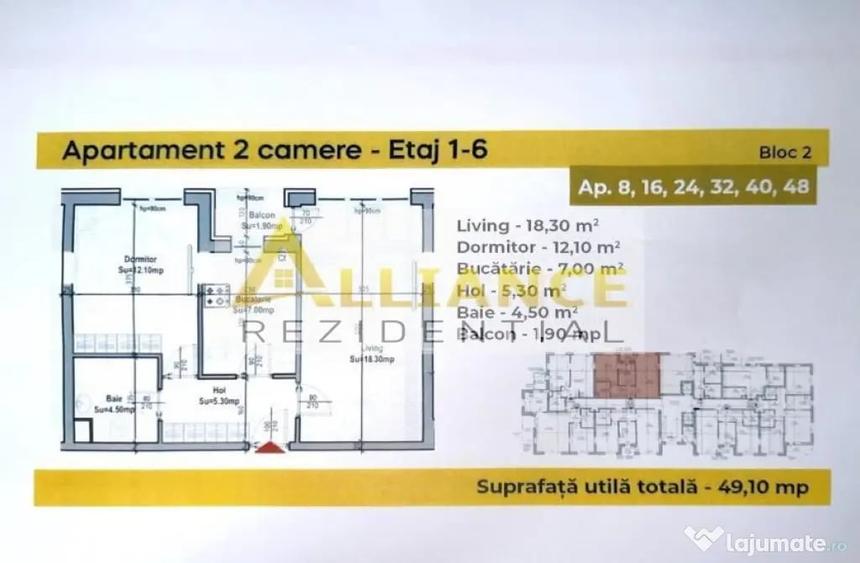 Apartament cu 2 camere decomandat în Metalurgiei