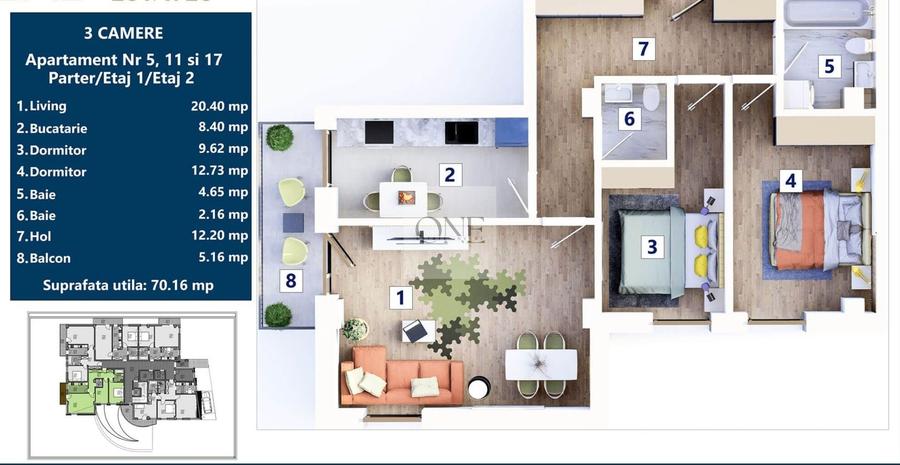 Apartament cu 3 camere decomandat în Tractorul