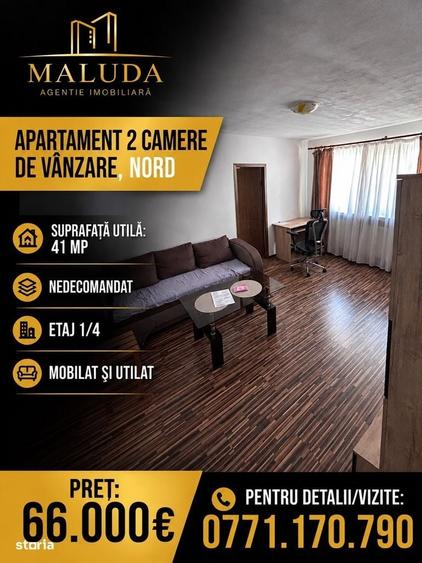 Apartament cu 2 camere nedecomandat în Nord