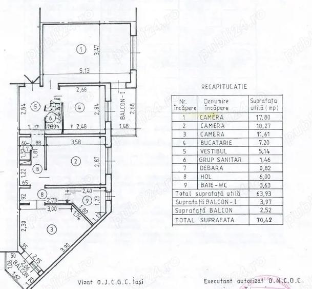 Apartament cu 3 camere decomandat în Cug