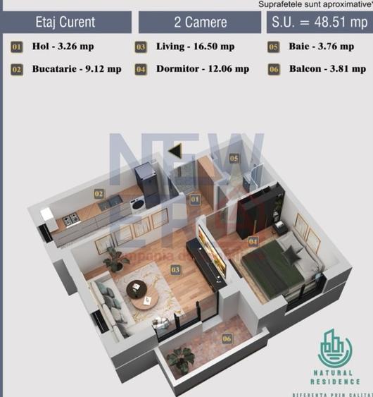 Apartament cu 2 camere decomandat în Chiajna