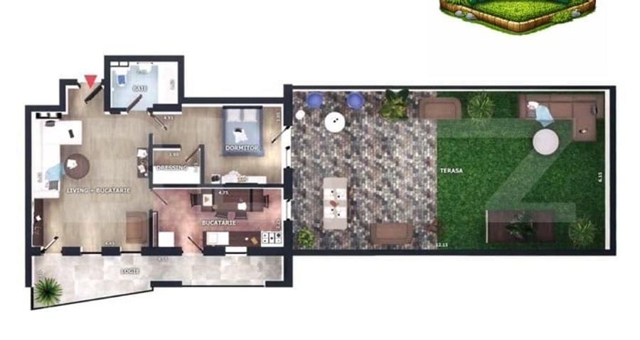 Apartament 2 camere cu terasă, parcare subterana, CF, boxa, Zona Vivo - 1
