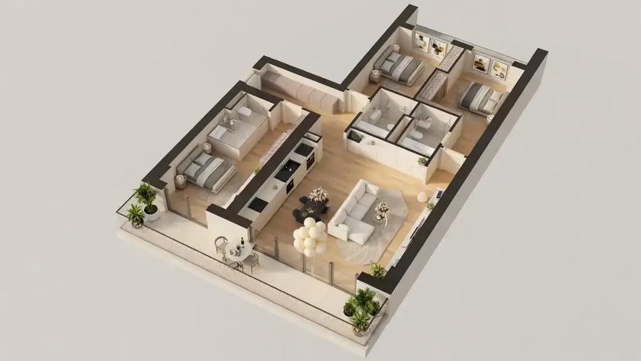 Apartament cu 4 camere semidecomandat în Nord