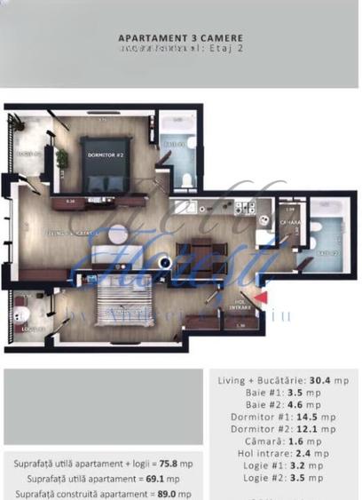 Apartament cu 3 camere semidecomandat în Florești