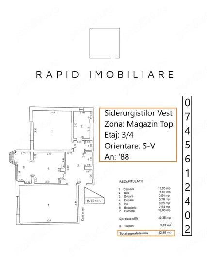 Apartament cu 2 camere decomandat în Siderurgiștilor
