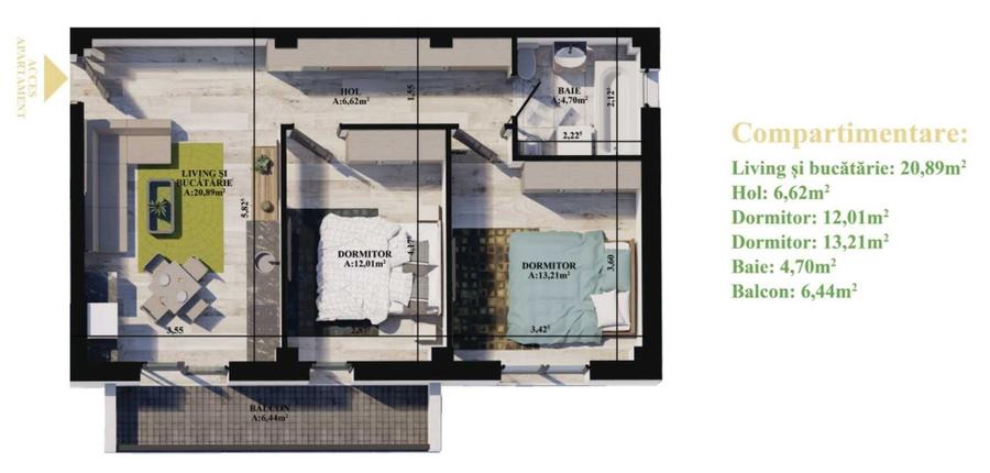 Apartament cu 3 camere decomandat în Fălticeni