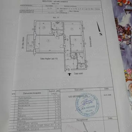 Apartament cu 3 camere semidecomandat în Oltenița