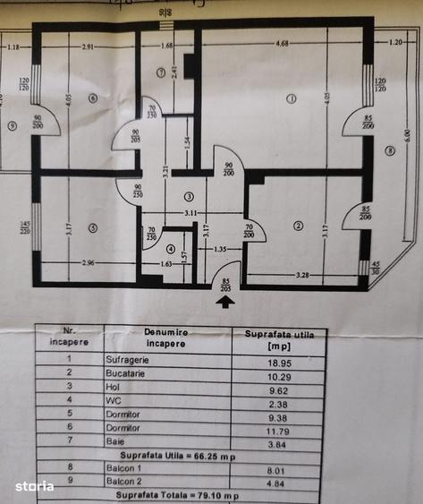 Apartament cu 3 camere decomandat în Prundu