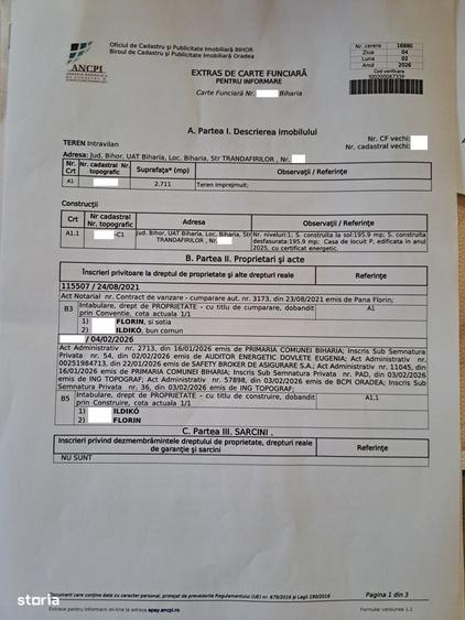Casă cu 2 camere cu Teren 415 Mp în Oncea