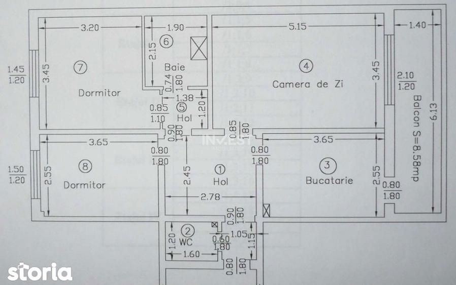 Apartament cu 3 camere decomandat, mobilat în Dacia