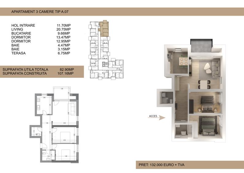 Apartament 3 camere Drumul Cooperativei, Bucuresti (132.000€ +TVA) - 2