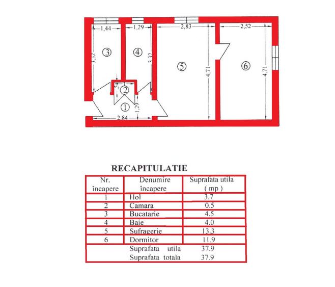 Apartament cu 2 camere semidecomandat în Central
