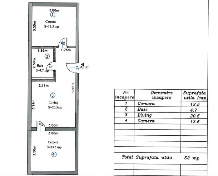 Apartament cu 3 camere semidecomandat în Stupini