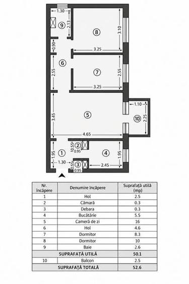 Apartament cu 3 camere semidecomandat în Dacia