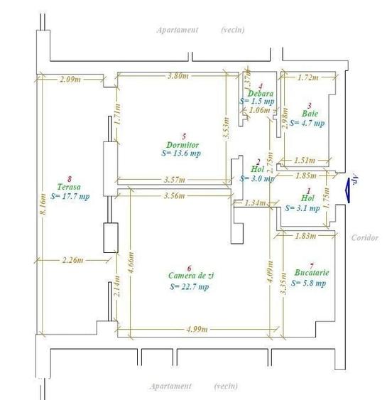 Apartament cu 2 camere în Lipovei