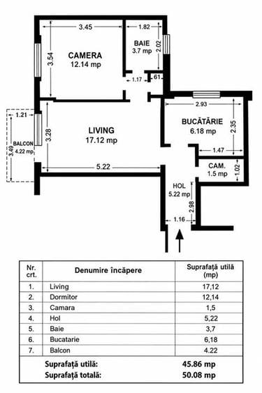 Apartament cu 2 camere semidecomandat în Dacia