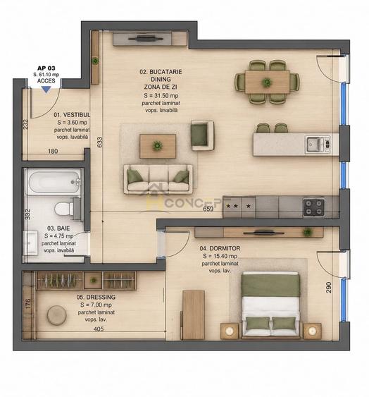 Pipera, Zona de Nord, 2 camere + terasa, imobil nou - 5