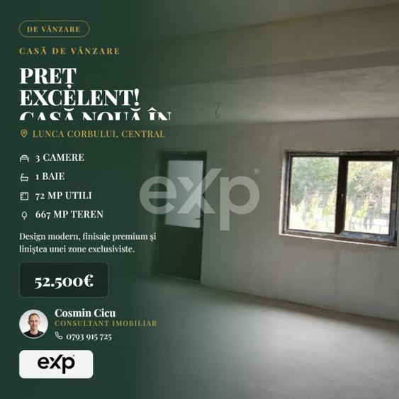 Casă individuală cu 3 camere cu Teren 667 Mp în Lunca Corbului