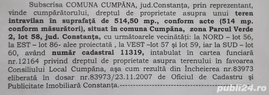 Teren de 515 mp, în Cumpăna