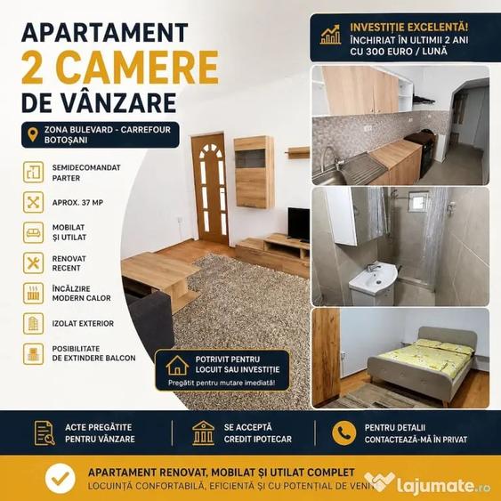 Apartament cu 2 camere semidecomandat în Central