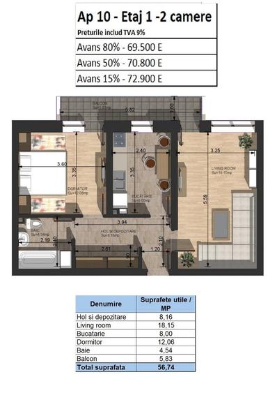 Apartament cu 2 camere în Central