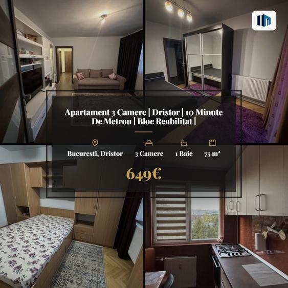 Apartament cu 3 camere decomandat, mobilat în Dristor