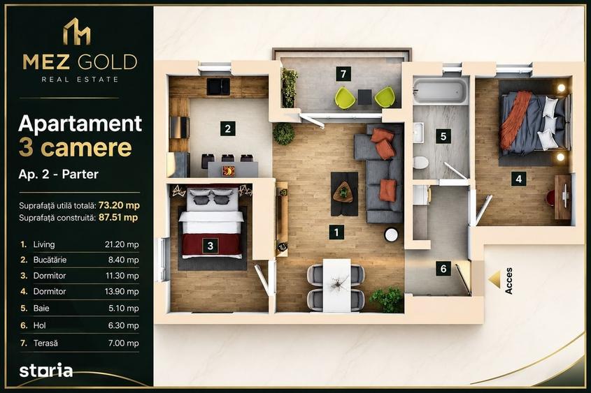 Apartament cu 3 camere în Sânpetru