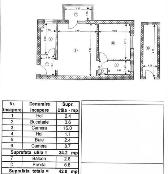 Apartament cu 2 camere în Florilor