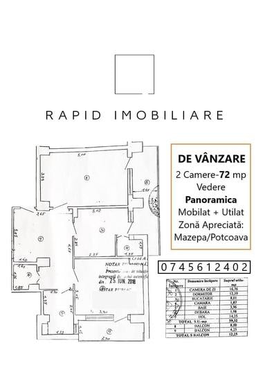Apartament cu 2 camere decomandat în Mazepa 1