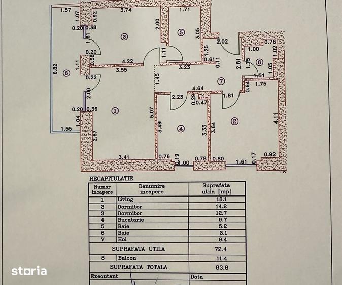 Apartament cu 3 camere decomandat în Central