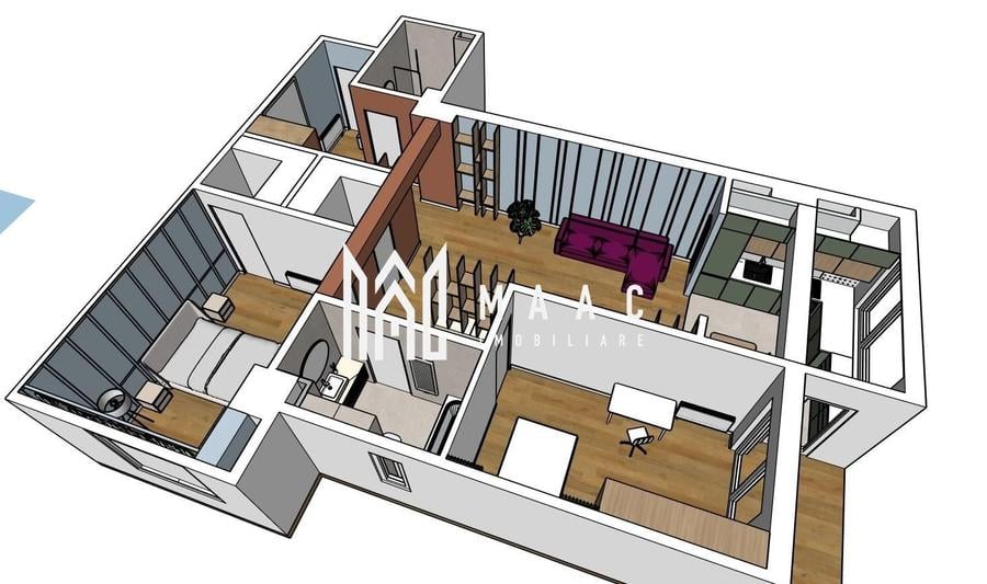 Apartament cu 3 camere, mobilat în Central