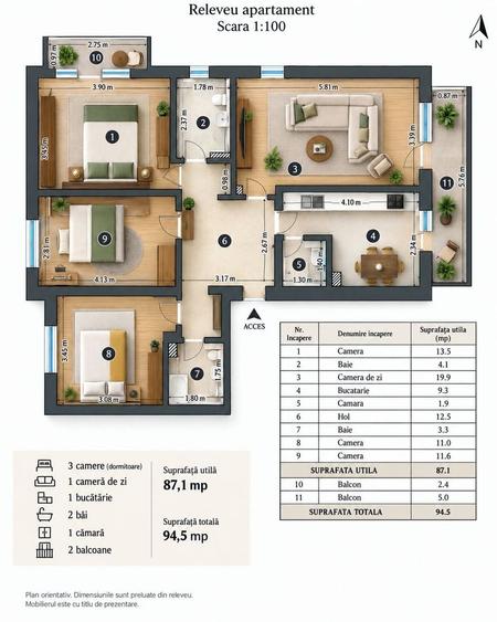 Apartament cu 4 camere decomandat în Sud