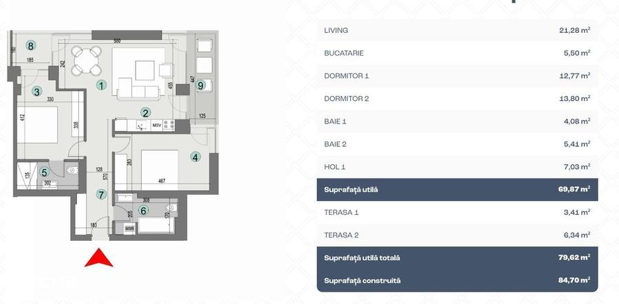 Apartament cu 3 camere în Dămăroaia