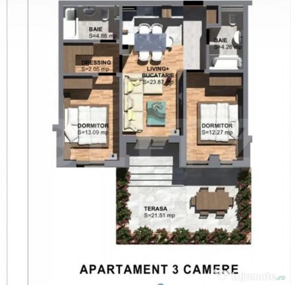 Apartament cu 3 camere decomandat în Torontalului